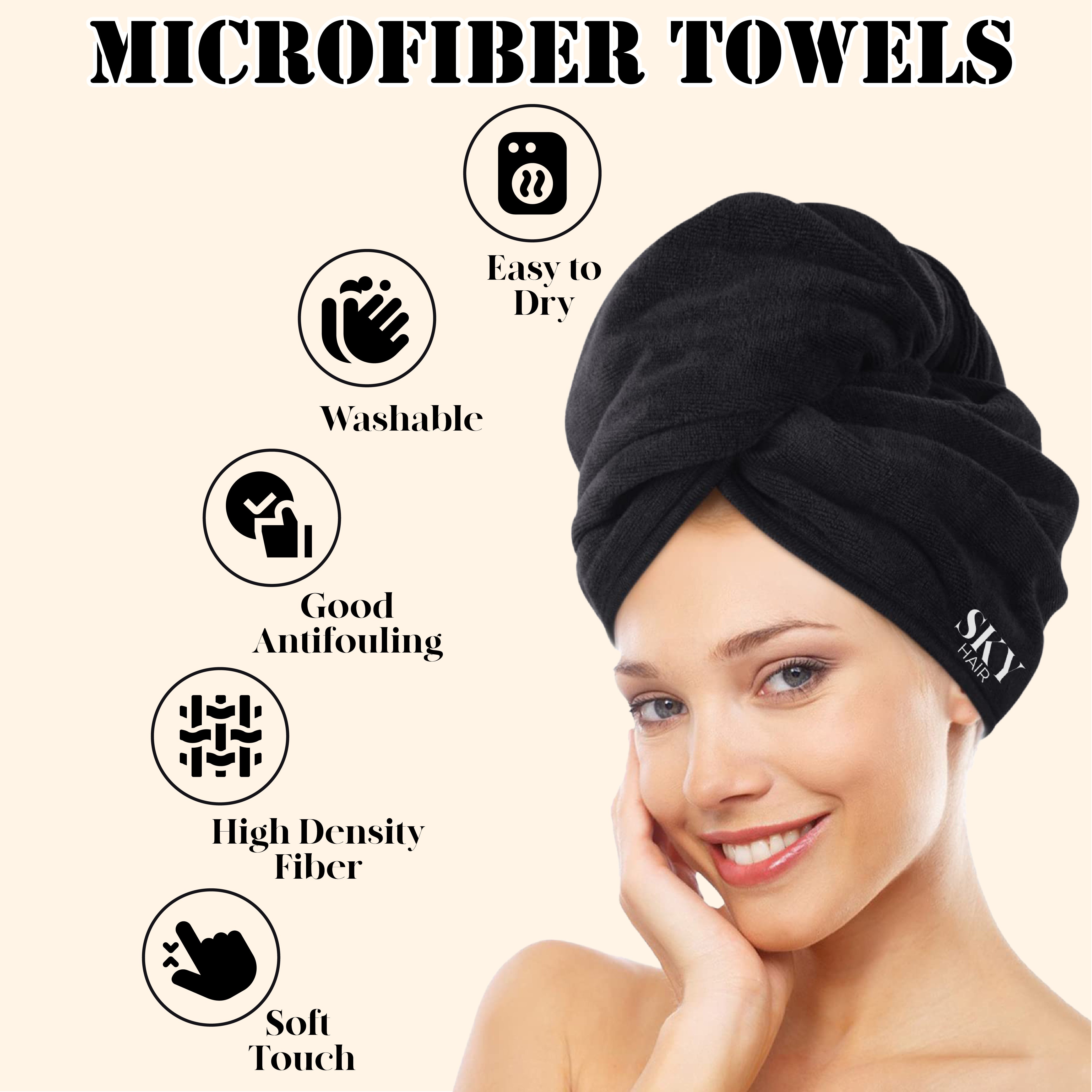 Sky Hair Microfiber Hair Towel Wrap (Black)