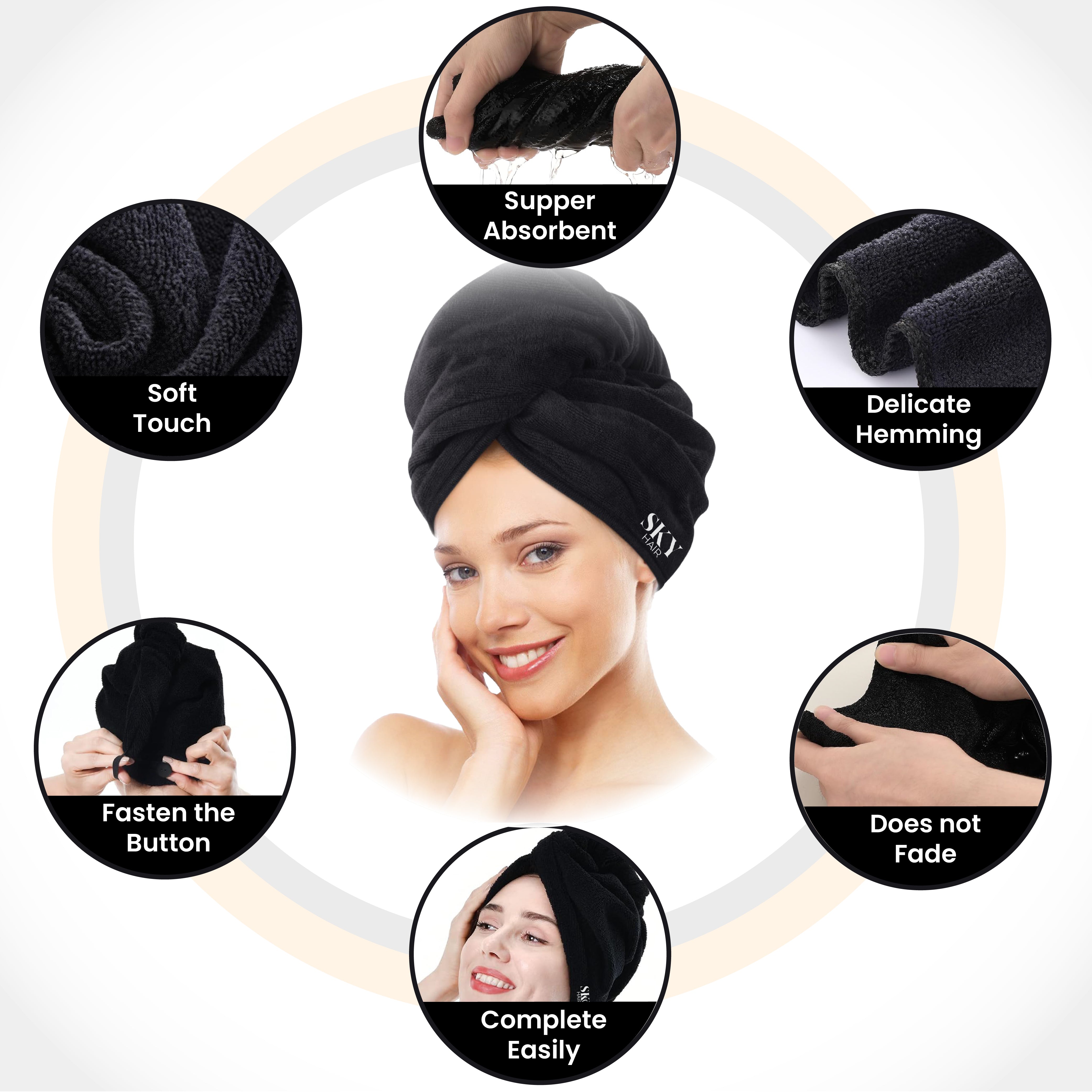 Sky Hair Microfiber Hair Towel Wrap (Black)